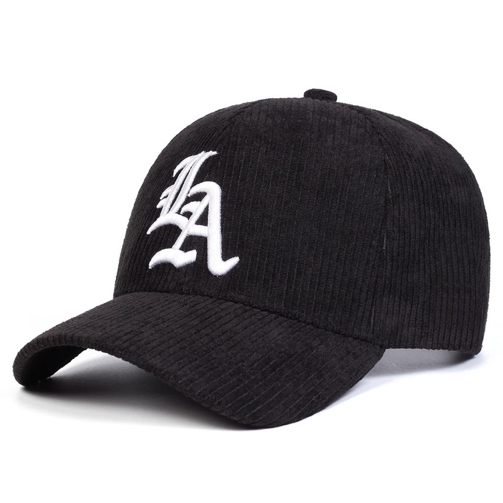 Unisex Gothic LA Embroidery Corduroy Baseball Cap Spring Autumn Outdoor Adjustable Casual Hat Sunscreen Sports Cap