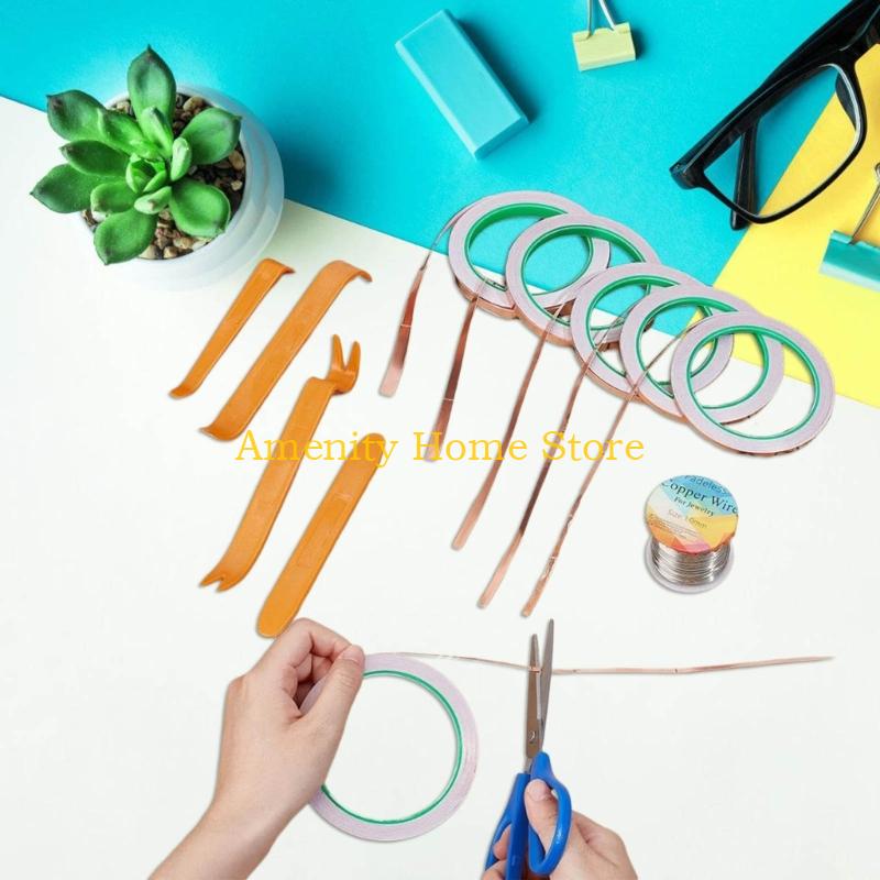 

F26C Stained Glass Crafting Supplies 6Rolls Copper Foil Tape And 65.62ft Long Solder Roll For Stained Glass Window Crafting CN