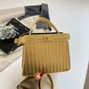 Women Fashion Woven Lock Buckle Small Square Shoulder Crossbody Handbag