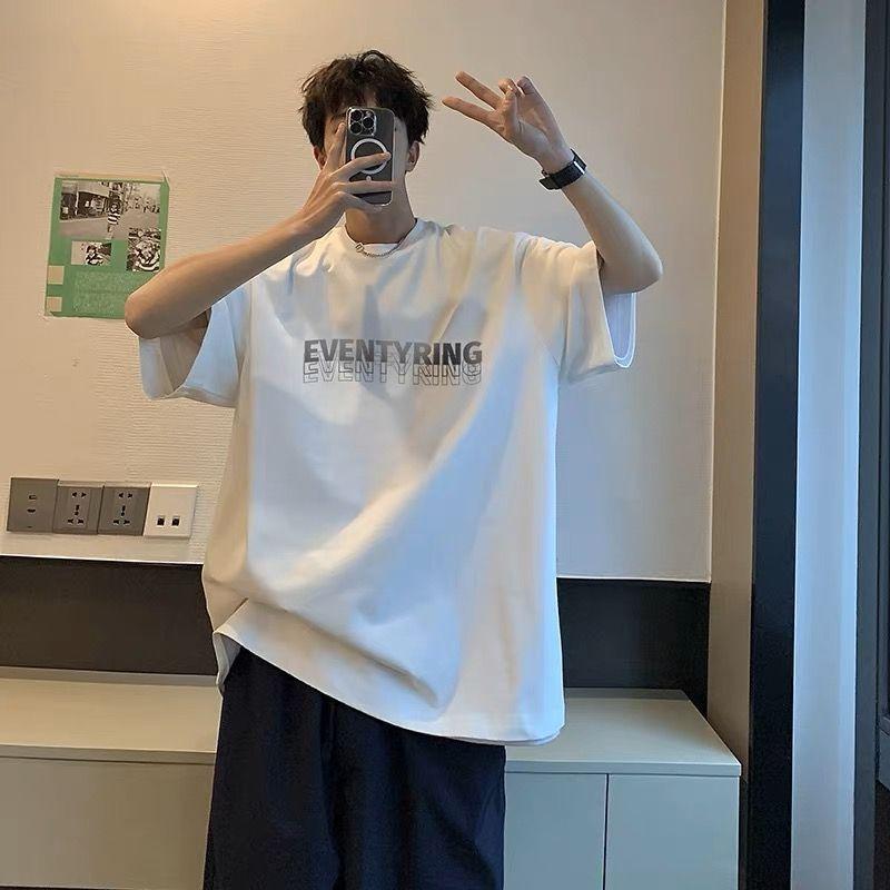 Simple T-shirt Men's Print Summer Trendy Printed Cotton Short Sleeved Loose Trendy Breathable T-shirts