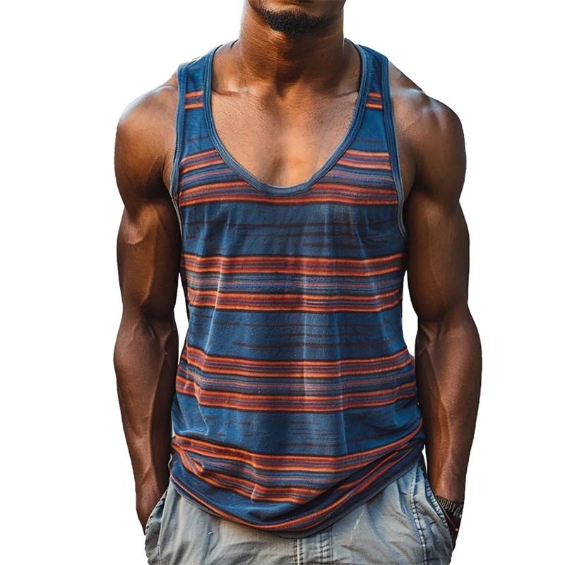 3D Print Colorful Stripes Tank Tops For Man Fitness Sports Tees Summer Casual Fashion Vest Oversized Sports Street Tank Tops