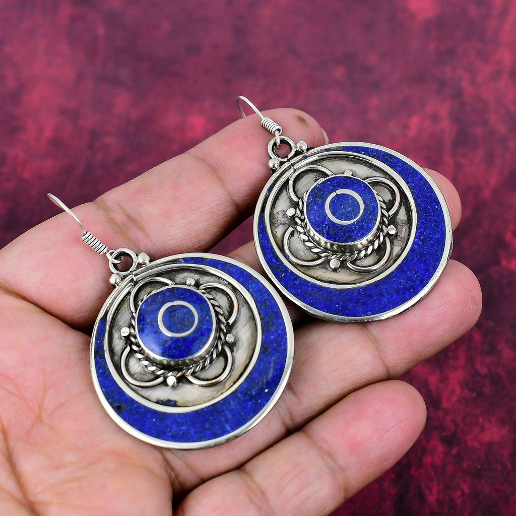 Lapis Lazuli 925 Solid Sterling Silver Earrings, Handmade Gemstone Earrings Jewelry, Gifts For Wife Brand New Nepali Earrings