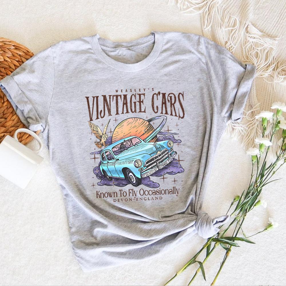 Funny Wizard Flying Car T-shirt Vintage Flying Cars Shirt HP Inspired Tee Magic Shirt Fan Gift Unisex Trendy Short Sleeves Tops