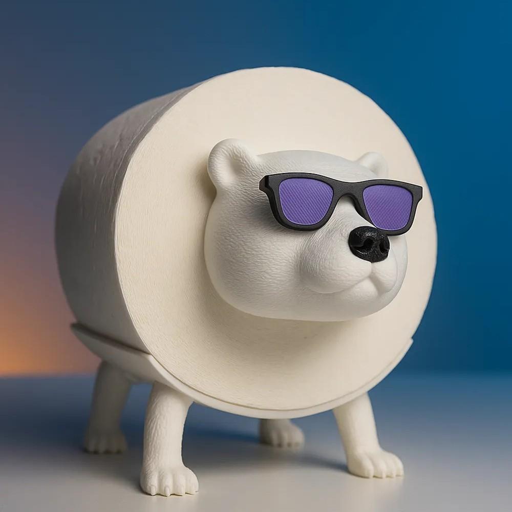 Toilet paper holder wearing sunglasses, Toilet Paper Holder with Sunglasses Polar bear—purple sunglasses