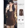 American Spice Girl Style Square Neck Dress Women's Autumn New Super Good-looking Little Mom Style Buttocks Short Skirt with Bottom Skirt Inside