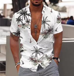 2026 Men s Coconut Tree Shirt, Printed Men s Hawaiian Shirt Beach, Short Sleeve Fashion Top XXS