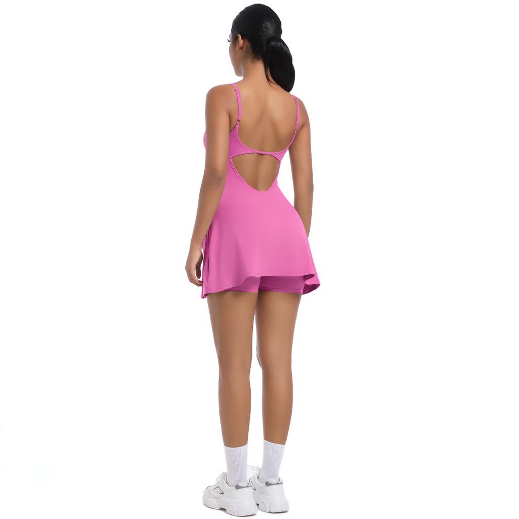 Anti Glare Base Sports Dress With Chest Cushion, Breathable Outdoor Golf Backless Camisole, Yoga Tennis Skirt For Women