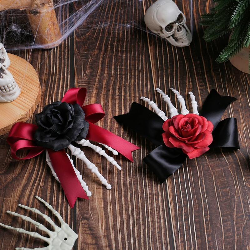 1pc Lightweight Gothic Skeleton Hand Hairpin Rose Design Secure Hold Accessories For Haunted Event