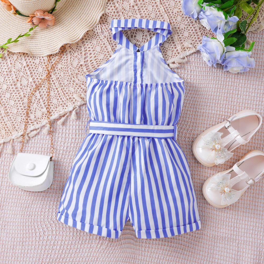 Kids Clothes Summer Fashion Sleeveless Halter Neck Short Jumpsuit for Girls Romper