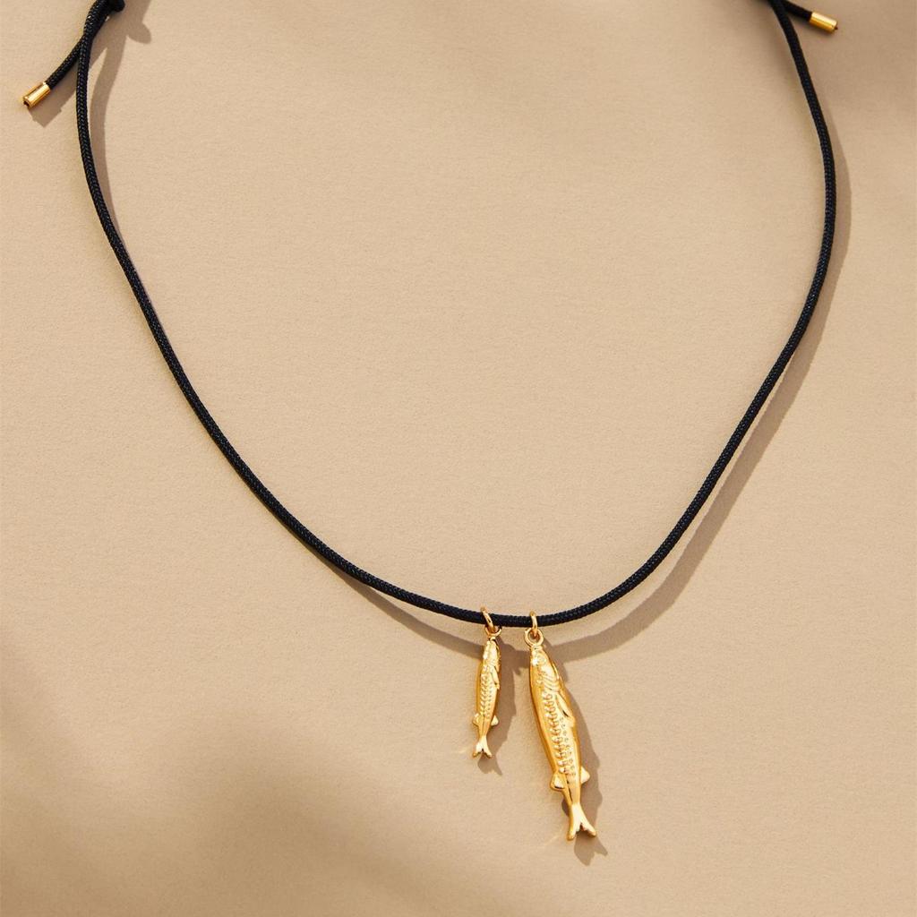 Gold-Plated Stainless Steel Conch & Tropical Fish Pendant Necklace - Retro Marine Life Jewelry