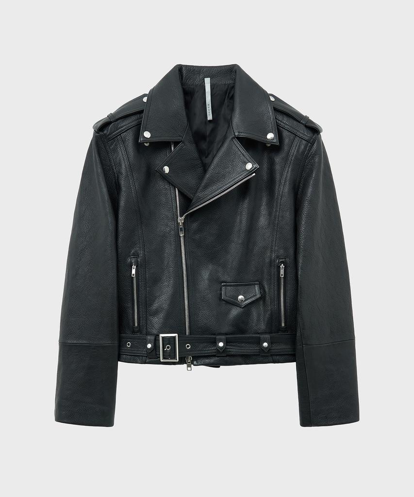 Noirer Antique Cow Leather Crop Rider Jacket (Black)