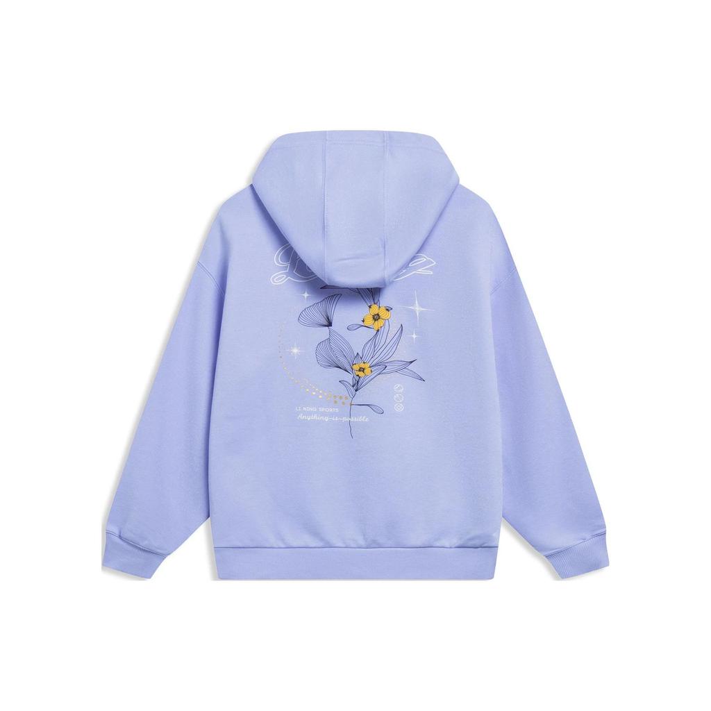 Li-Ning Sports Trend Series Letter Floral Pattern Printed Loose Hoodie Women hoodies Snow-Purple AWDT016-4