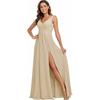 European and American evening dresses V-neck slit wedding party slim long chiffon pleated thread sleeveless bridesmaid dress