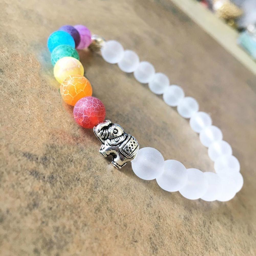 Kvinnor handgjorda flerfärgade stenpärlor armband legering elefant armband smycken