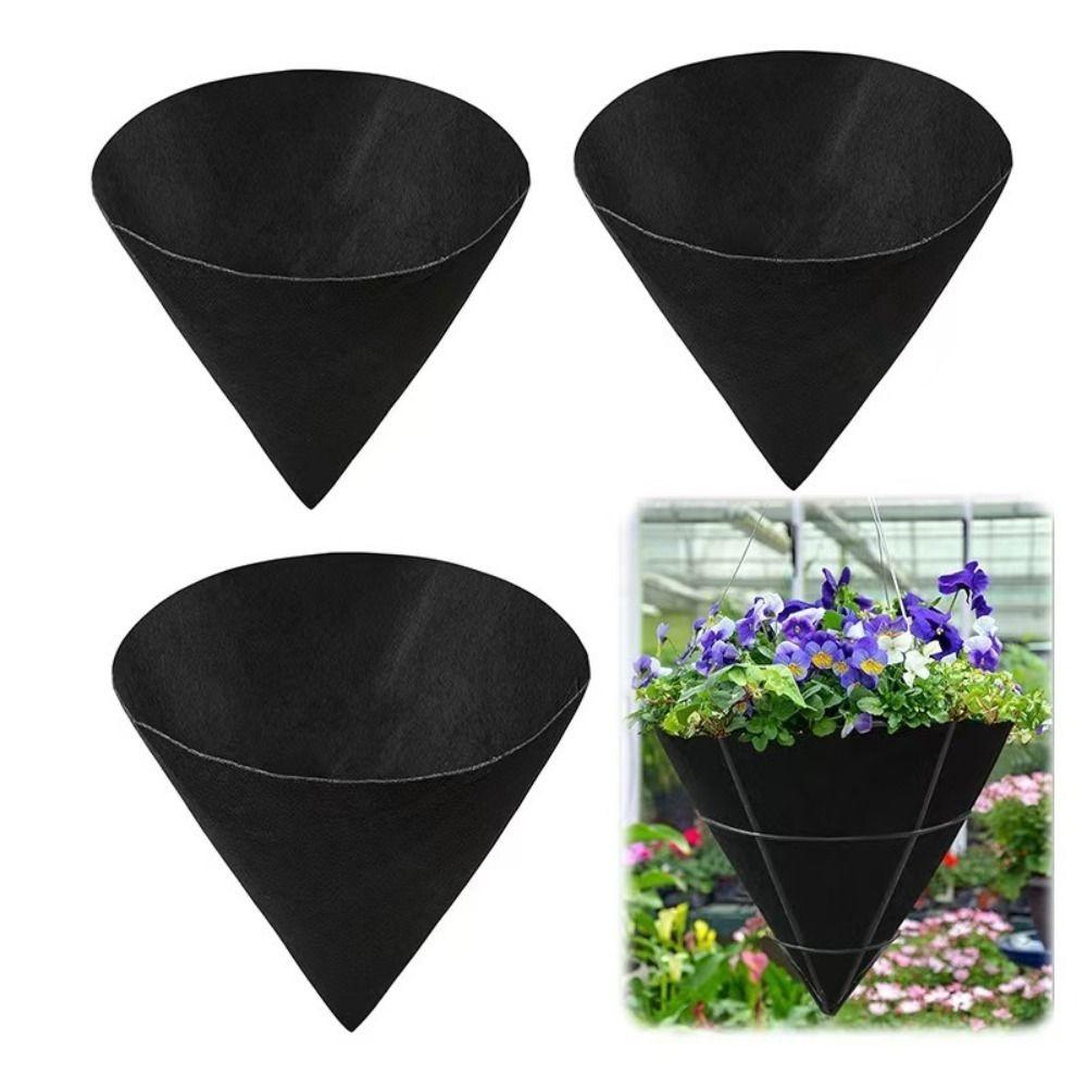 3pcs Breathable Cone Shaped Liners Reusable Eco-Friendly Felt Gardening Mats Black Planter Basket Liners Outdoor Gardening