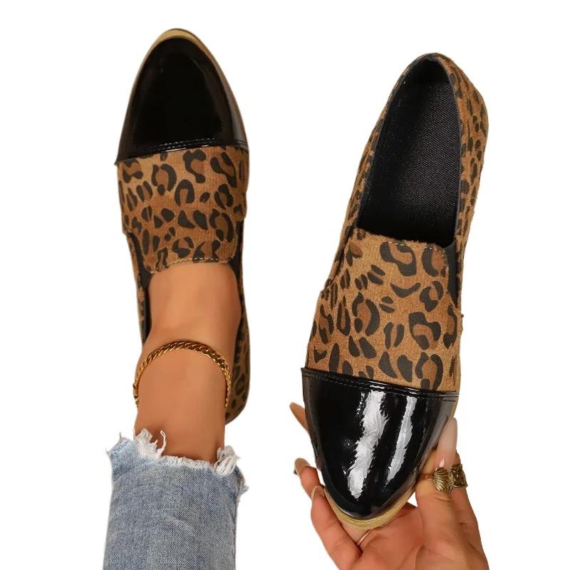 Trend Versatile Pointed Toe Casual Large Size Pumps 2025 Fashion High Quality Leopard Print Square Heel Classics Ladies Shoes