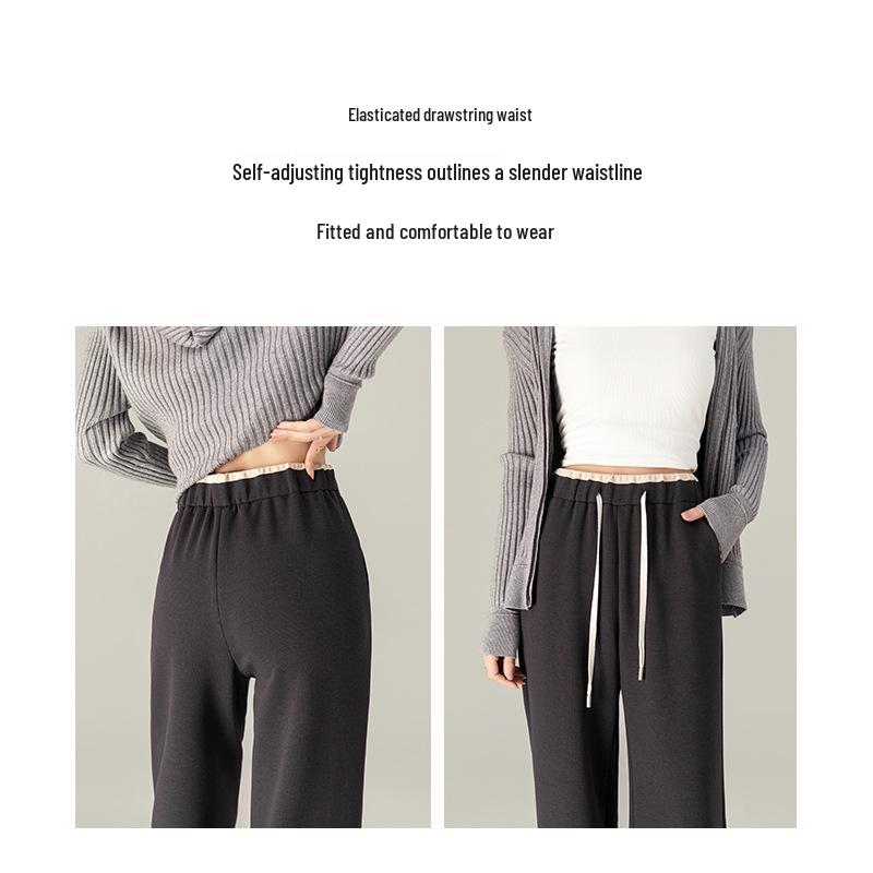 Xinge Women's Tencel Acetate Sweatpants - High Waist, Wide Leg, Straight, Loose Fit, Autumn Casual Style.