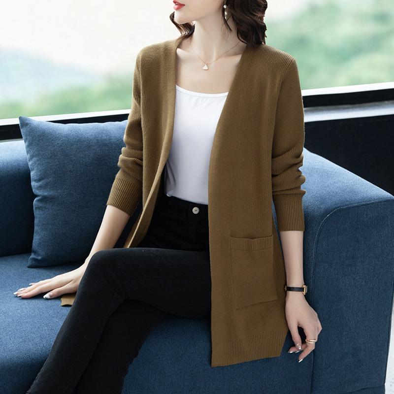 Spring and Autumn Thin Knitted Cardigan Women's Medium and Long Sweater Jacket Fat Mom Large Size Shawl with Loose Top Women