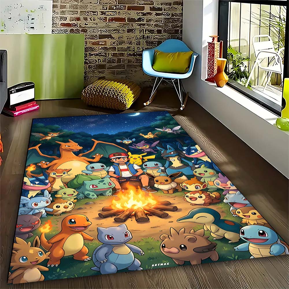 Pokémon-themed printed non-slip decorative rug, cute cartoon welcome mat, a great gift for friends and family.