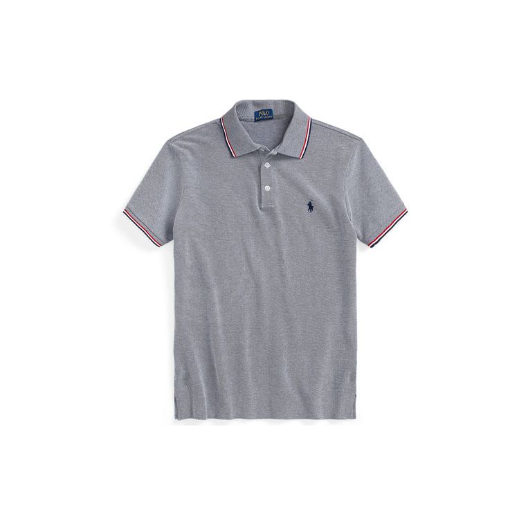 Polo Ralph Lauren SS22 Gestreiftes Detail Logo Bestickt Slim Fit Kurzarm Poloshirt Herren Oberteile Grau MNPOKNI1N821833-410