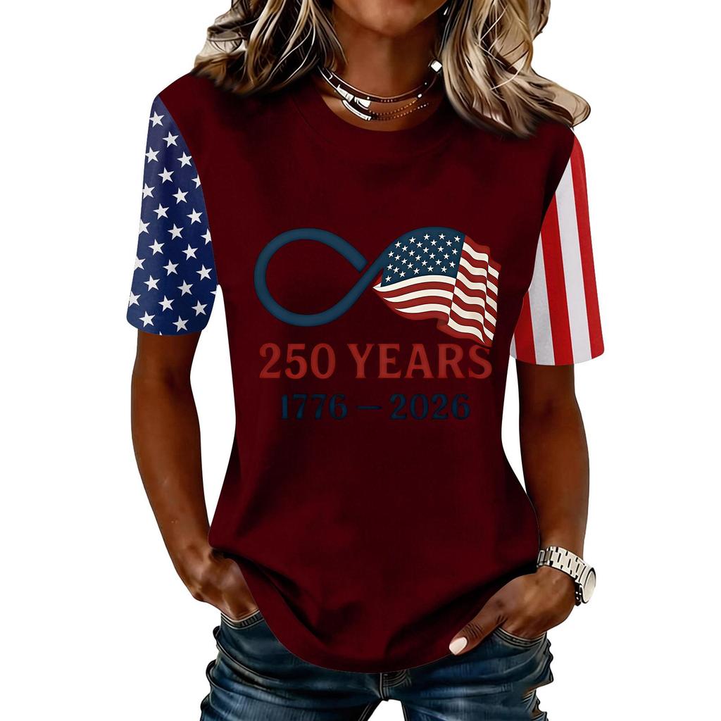 Blusa Feminina da Moda Casual de Manga Curta com Estampa e Gola Redonda