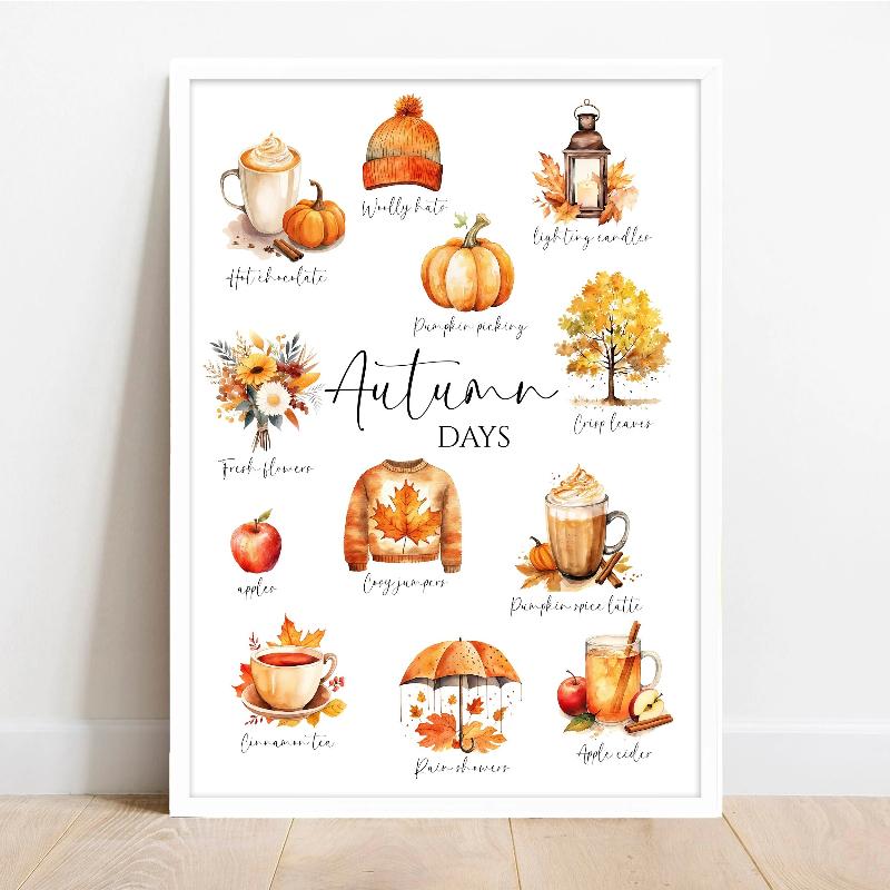 Pumpkin Spice PosterPrint Autumn Home Decor Pumpkin Coffee Latte Poster Seasonal Wall Art Fall Home Decorations Wall Art