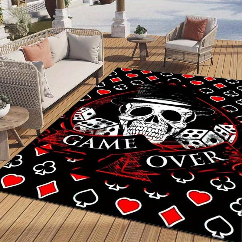 Skull Poker Game Over Rug for Game Room Dark Theme Design Floor Mat Anti Slip Carpet Can Be Machine Washed