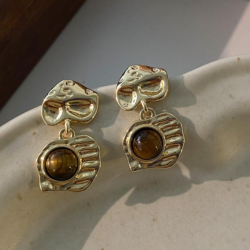 Geometriske ovale øredobber med stift, vridd kantdesign, premium følelse øredobber, middelalderske vintage franske retro øredobber