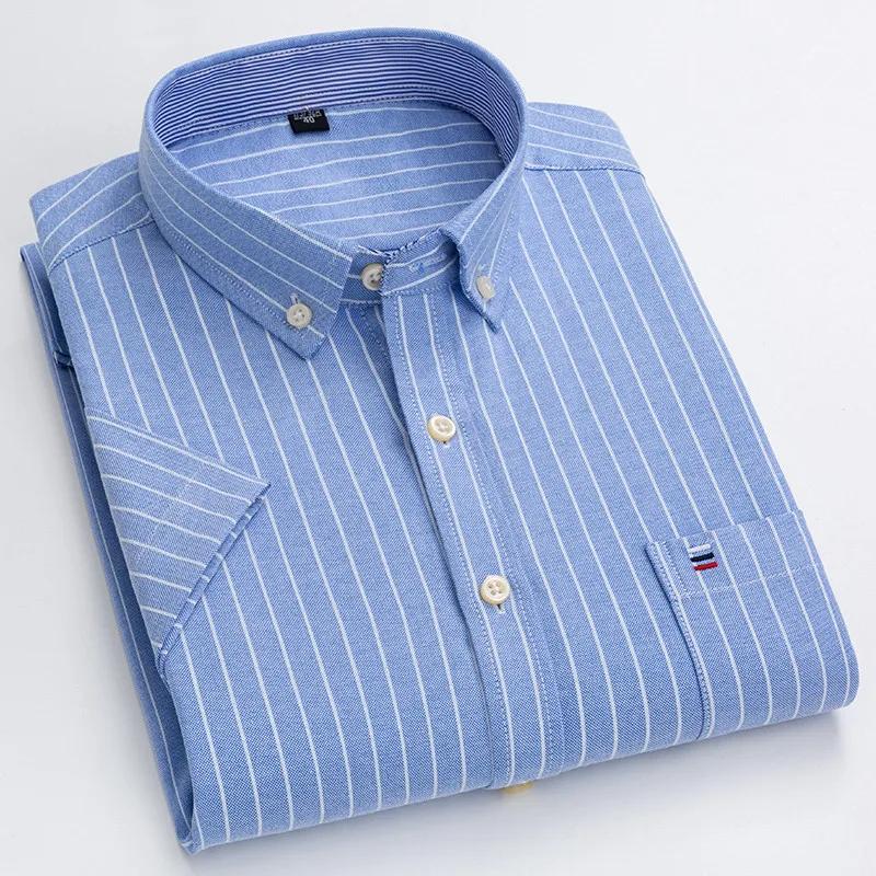 Cămașă bărbătească Oxford din bumbac de înaltă calitate, cu mânecă scurtă, pentru confort de vară, respirabilă, clasică, culoare uni, carouri, business, casual