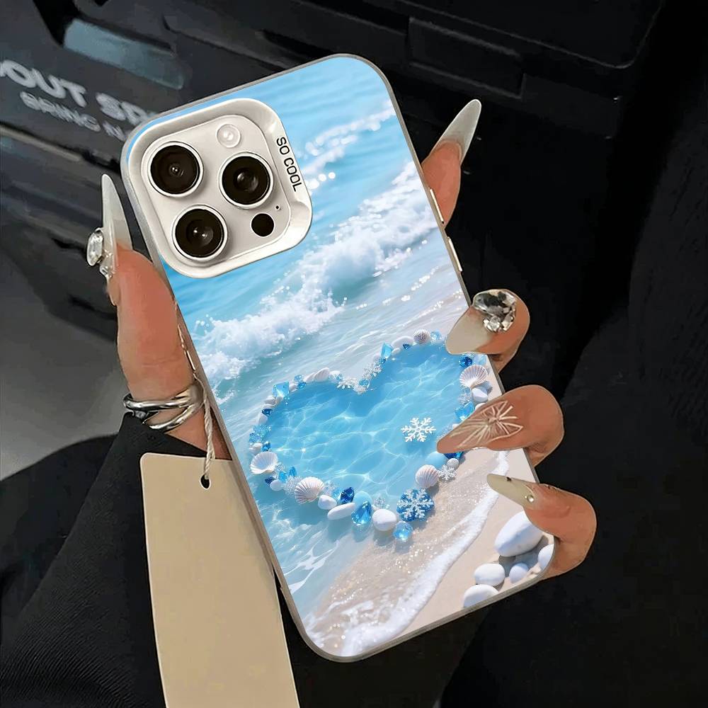 Blue Butterfly Ocean Wave Phone Case For iPhone 17,16,15,14,13,12,11 Plus,Pro Max,XS,white Silver Phone Case