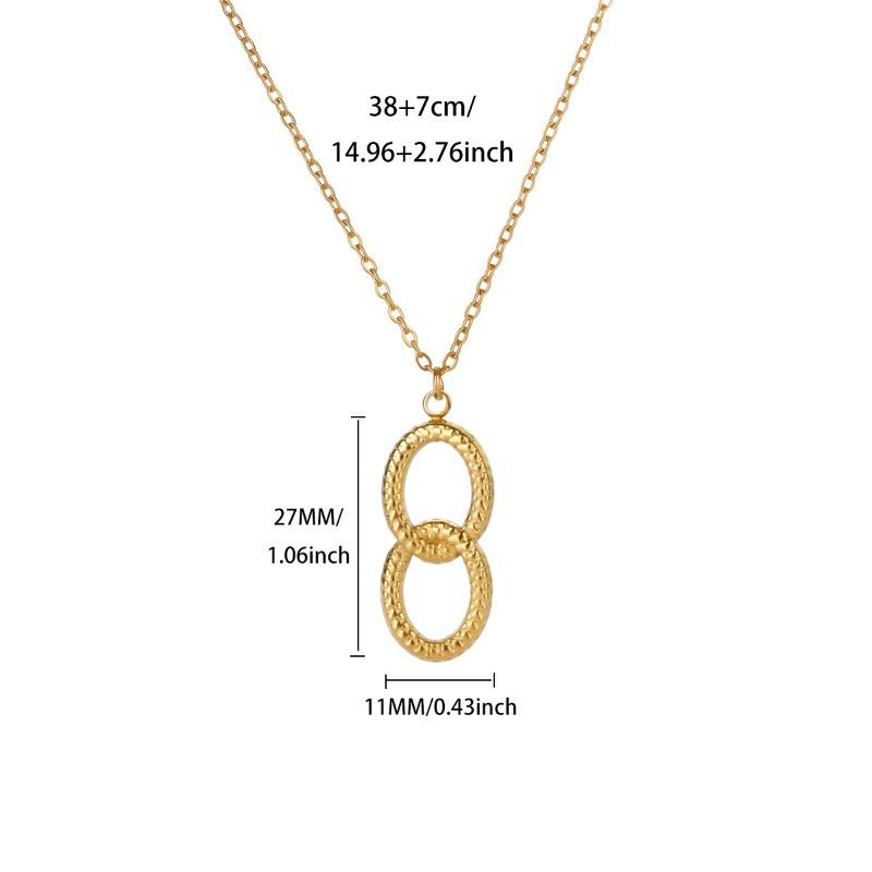 New Crushed Ice Ice Interlocking Character Stainless Steel Non-allergic Necklace Women's Niche Double Ring Pendant Collarbone Chain