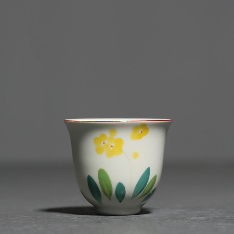 1 Pc Chinese Ceramic Tea Cup Handmade Flower Pattern Tea Bowl Porcelain Teacup Household Teaware Travel Personal Meditation Cup