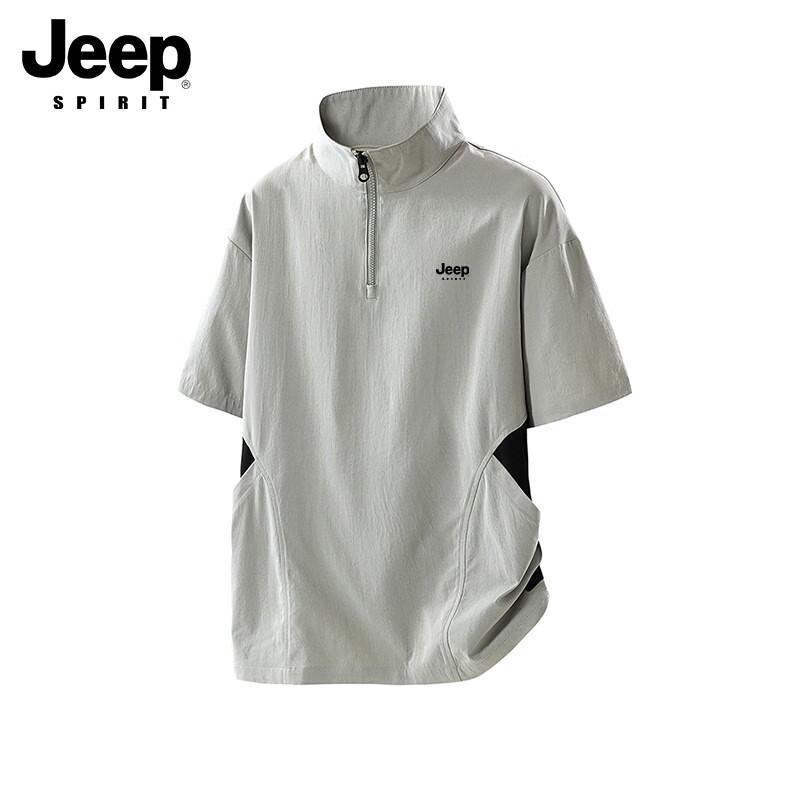 JEEP SPIRIT Men s Stand Collar Zipper Short Sleeve T-Shirt XL