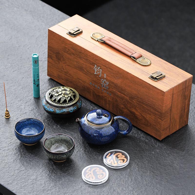 Minimalist Blue Flambé Glaze Ceramic Kung Fu Tea Set