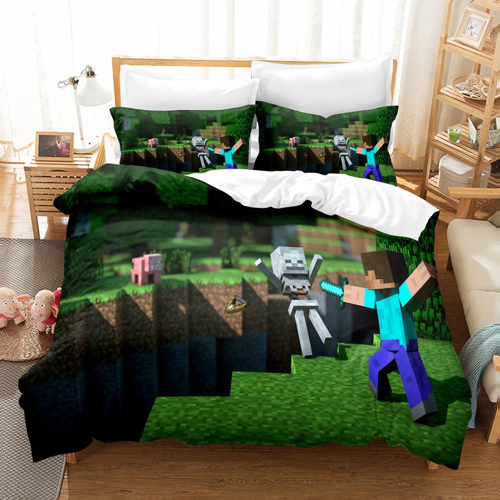 3D Digital Printing Quilt Set Three-Piece Minecraft Game Children'S Cartoon