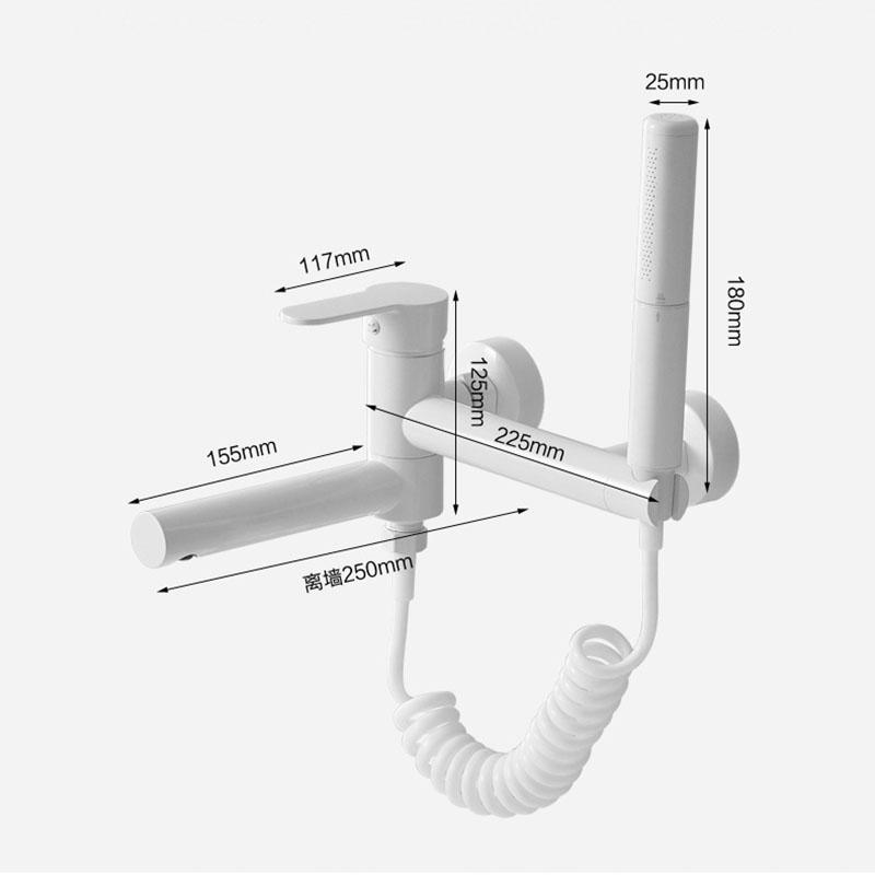 White Bathroom Shower Shower Set Brass Wall Mounted Handheld Hot&Cold Shower Faucet Bathtub Swivel Spout Shower Tap Double Hole