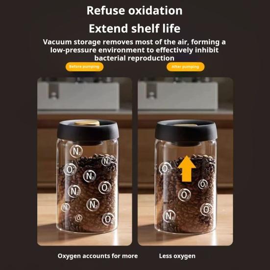 Vacuum Sealed Jar for Coffee Beans Airtight Food Storage Container Clear Glass Jars for Home Moisture-Proof Air Extraction Tank