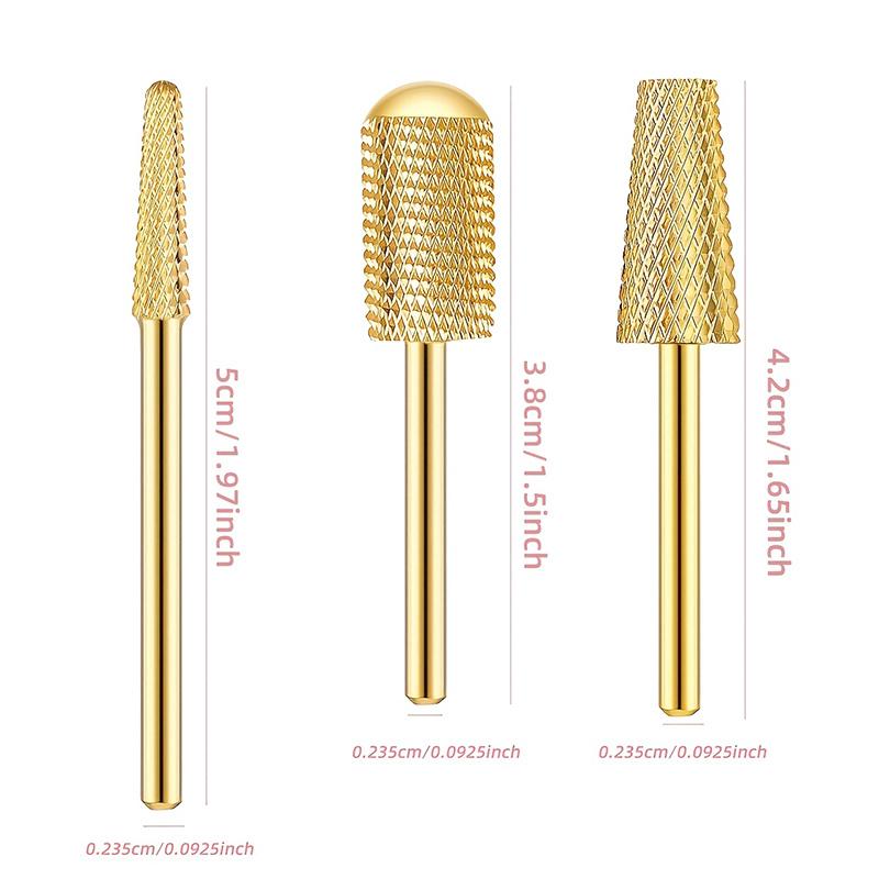 

3Pcs Tungsten Carbid Nail Drill Bits Milling Cutter For Remove Nail Polish UV Gel Tapered Safety End Cut Manicure Tools Golden