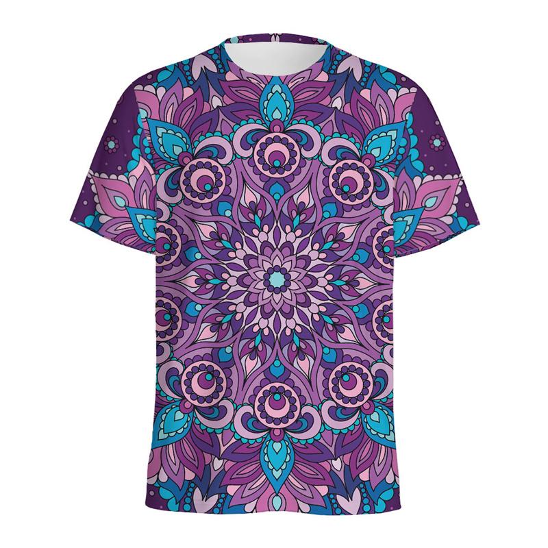 Retro Flower Mandala Pattern T-shirt Men Summer 3D Printed Ethnic Floral T Shirt Women Round Neck Short Sleeve Street Loose Tees