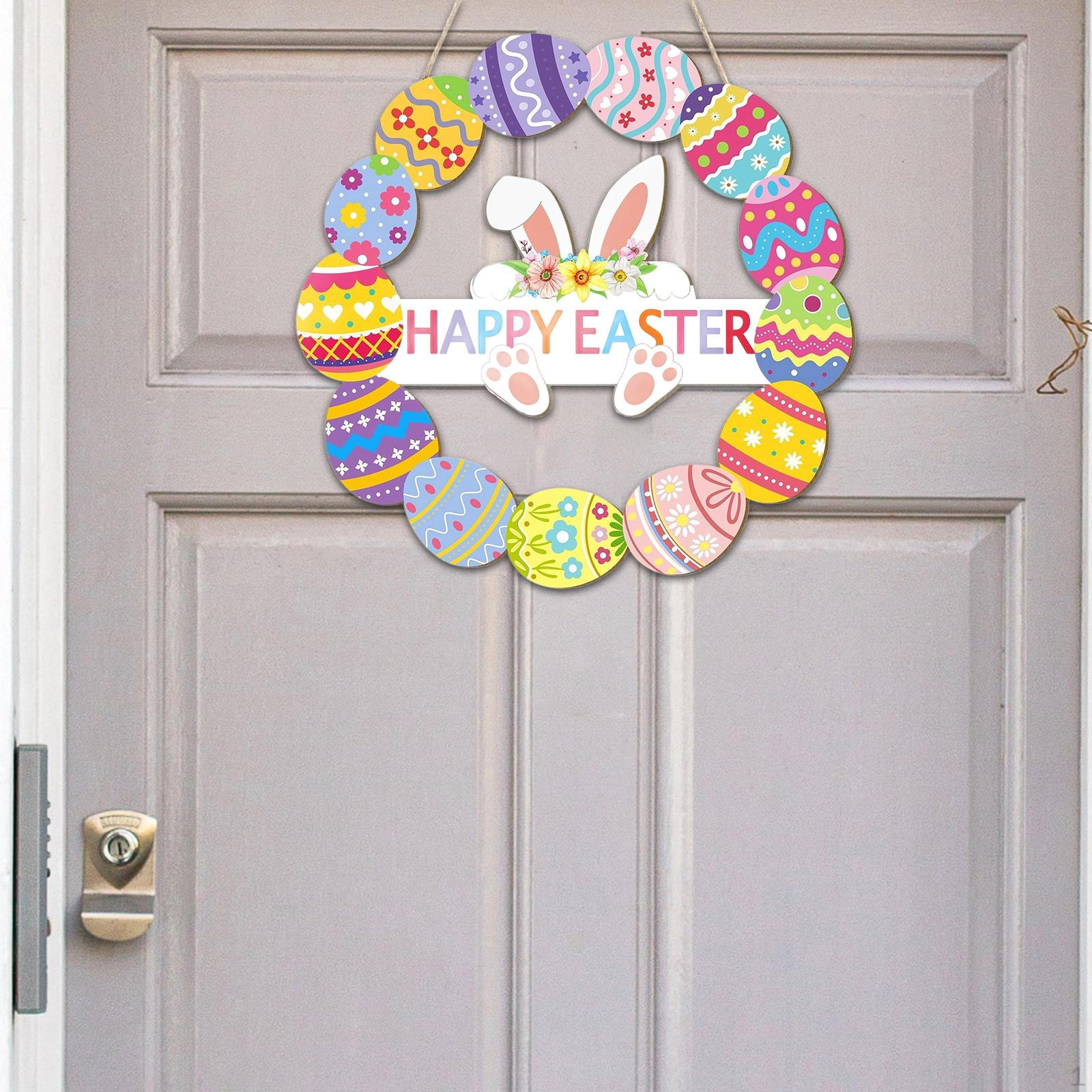 Пасхальный венок Цветной элемент декора крыльца Весеннее украшение Счастливый для входной двери Праздничный Style A