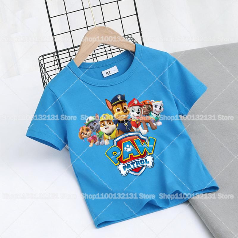 Paw Patrol Children's T-Shirt Cartoon Chase Team Skye Short Sleeve Top Children's Summer Clothing Gift
