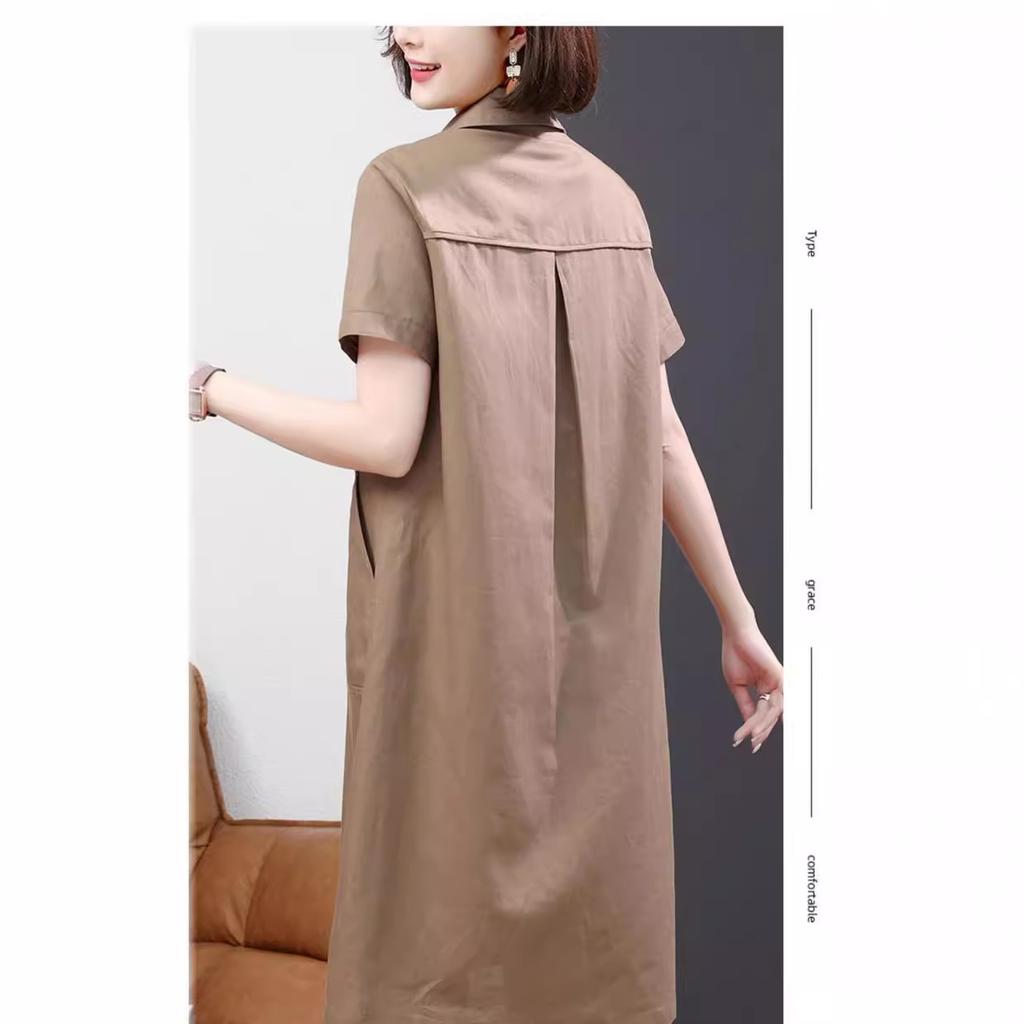 Dress Women's Summer A Line Slimming Casual Straight Leg Shirt Skirt Mom