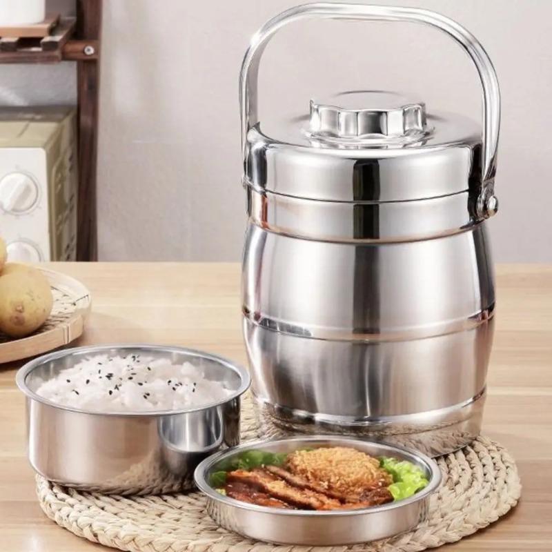 Large Capacity Stainless Steel Thermos Food Jar - Foldable Handle Leakproof Thermal Lunch Box, Durable Insulated Pot for Workers