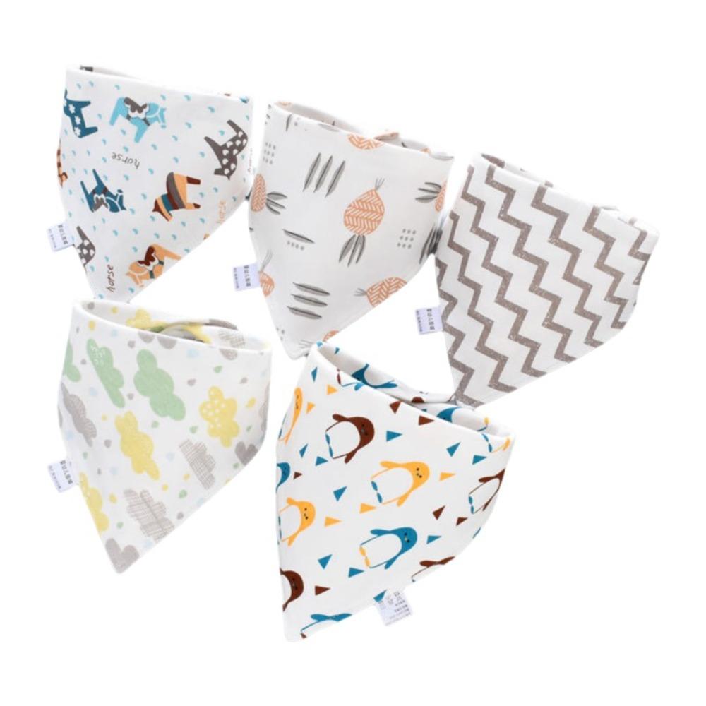 5PCS/SET Triangle Design Cotton Bibs Cartoon Print Saliva Towel Cute Feeding Bibs Newborn Feeding