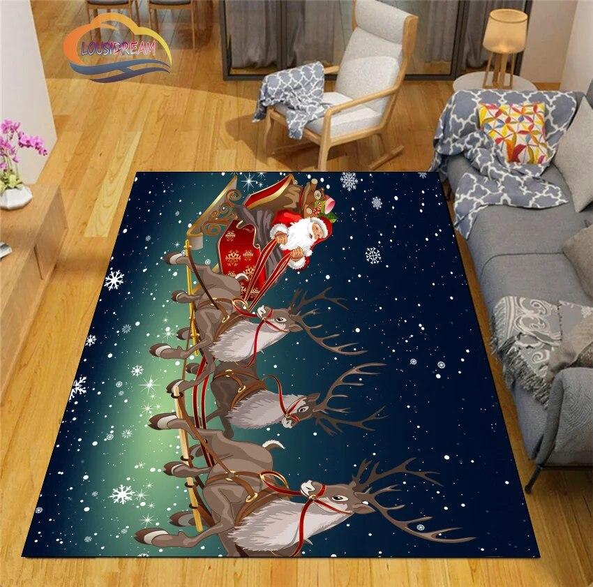 Christmas Rug Santa Playroom and Bedroom Plush Carpet Non-slip Soft Play Mat Bed Area Rug Parlor Decor