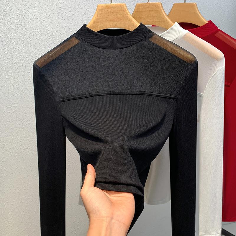 Stand-collar Base Shirt for Women New Women's Mesh Fashionable Shirt Thin Inner Tights