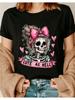 Cute As Hell Skull Graphic Print TShirt with Bow Casual Fabric Tee with Crew Neck And Medium Stretch for All Seasonspixi