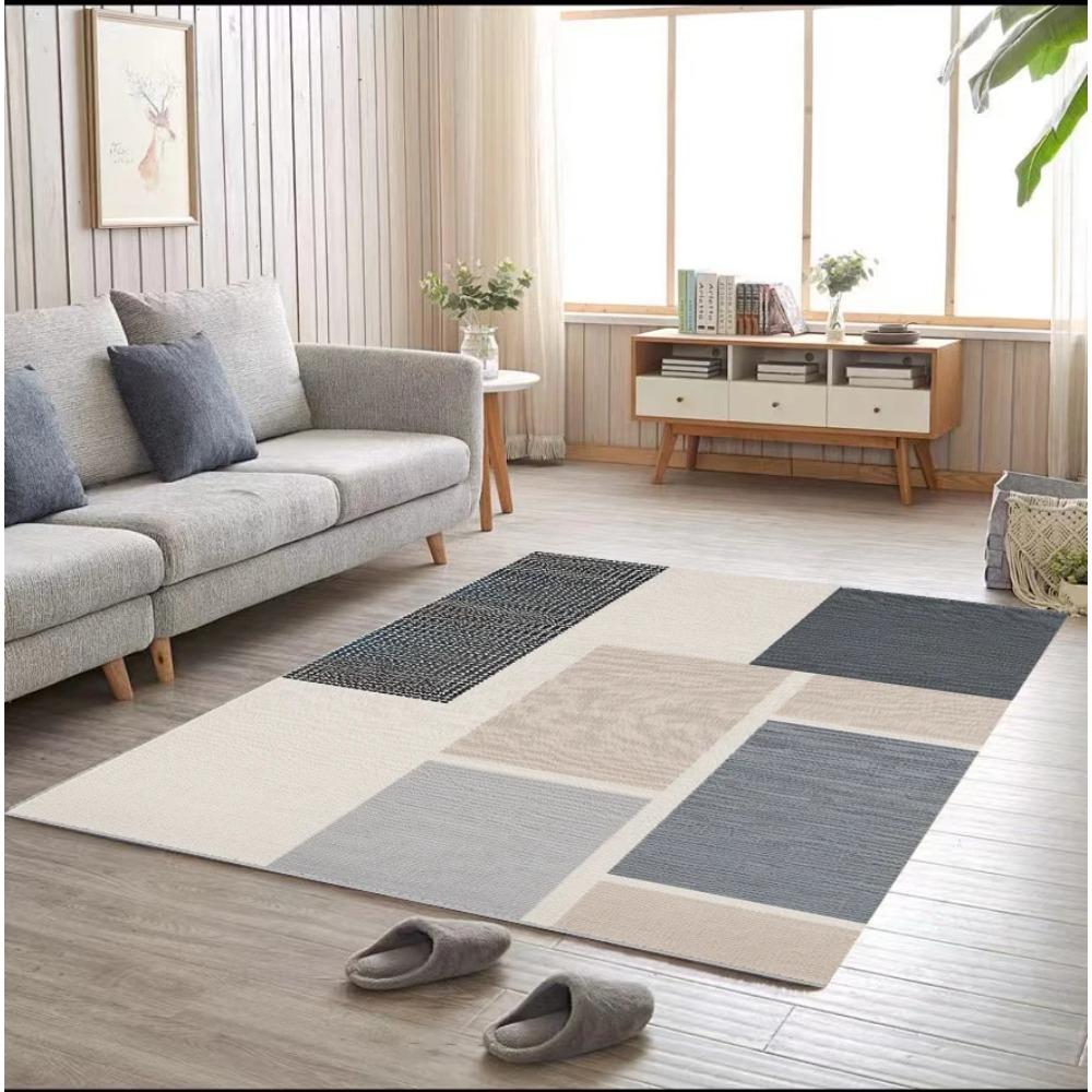 Geometric Minimalist Crystal Velvet Area Rug – Stain Resistant Non-Slip Carpet for Living Room Sofa, Washable Floor Mat