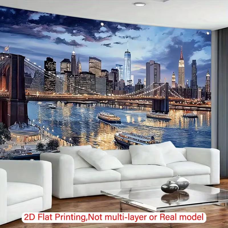 Brooklyn Bridge NYC Night View Tapestry Cityscape Wall Decor for Bedroom