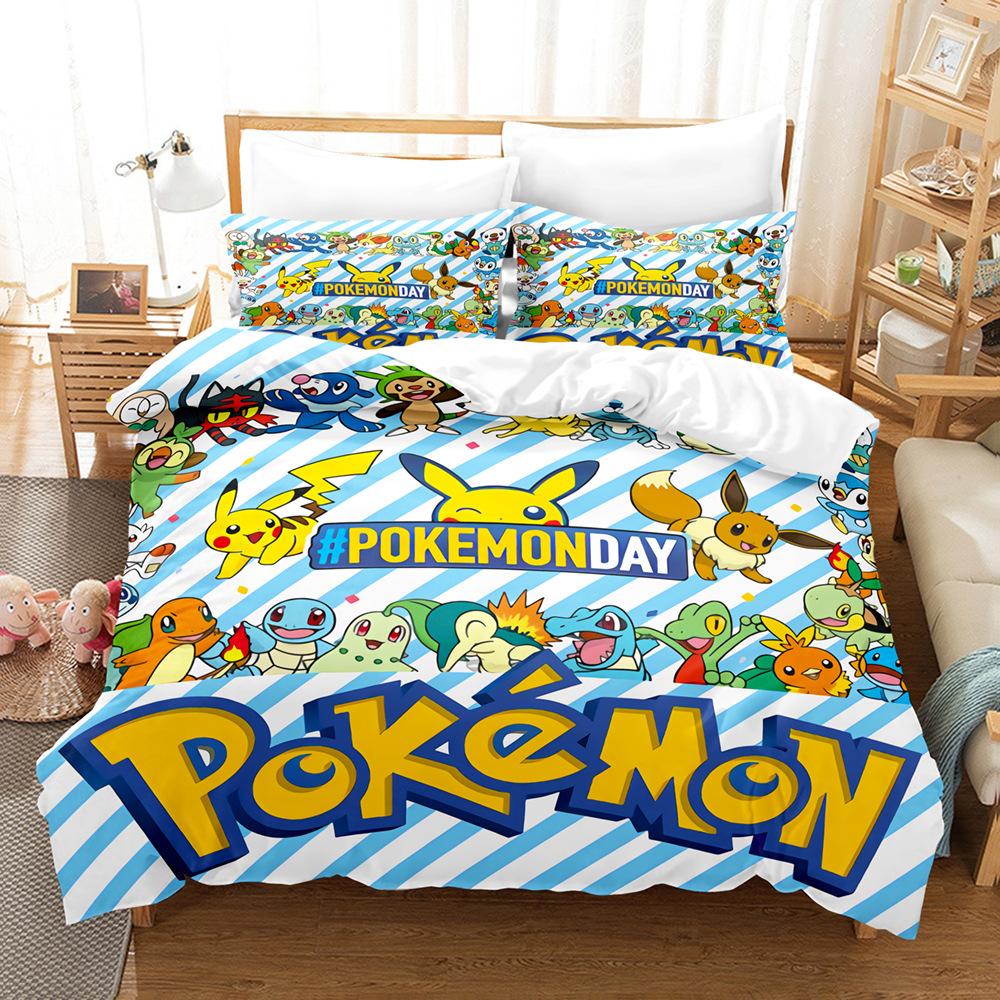 Pikachu Series Three-Piece Cartoon Kit 3D Digital Printing Quilt Cover Bedding